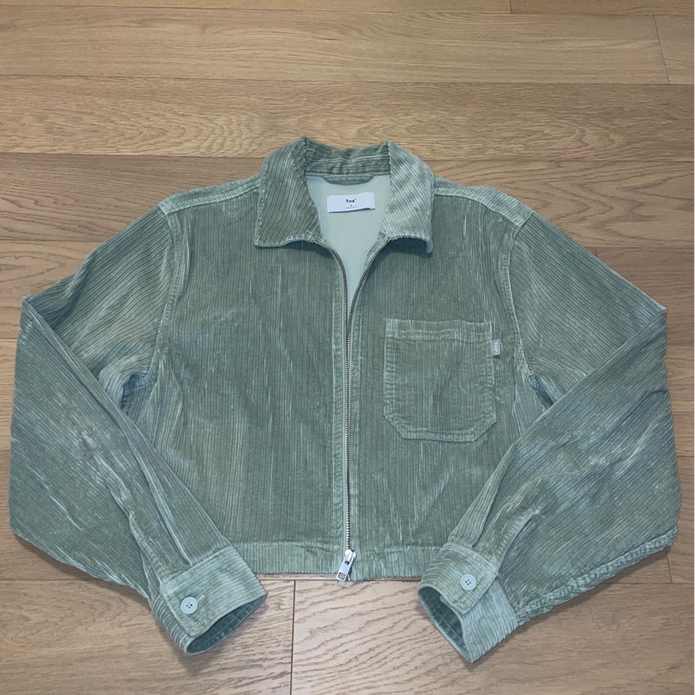 Aritzia TNA Light Green Corduroy Cropped Jacket